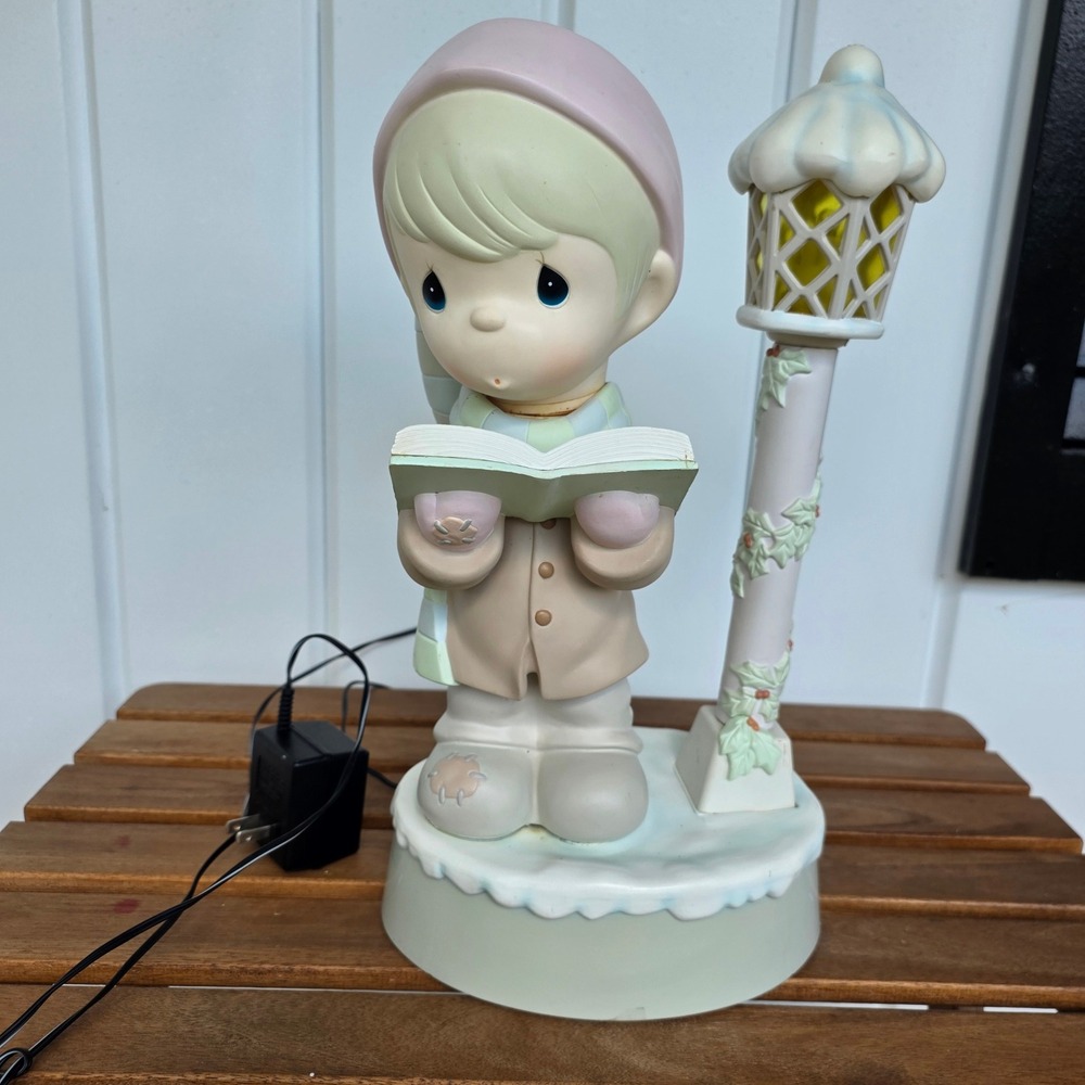 Precious Moments Musical Lighted Boy Caroler O Come All Ye Faithful Figurine
